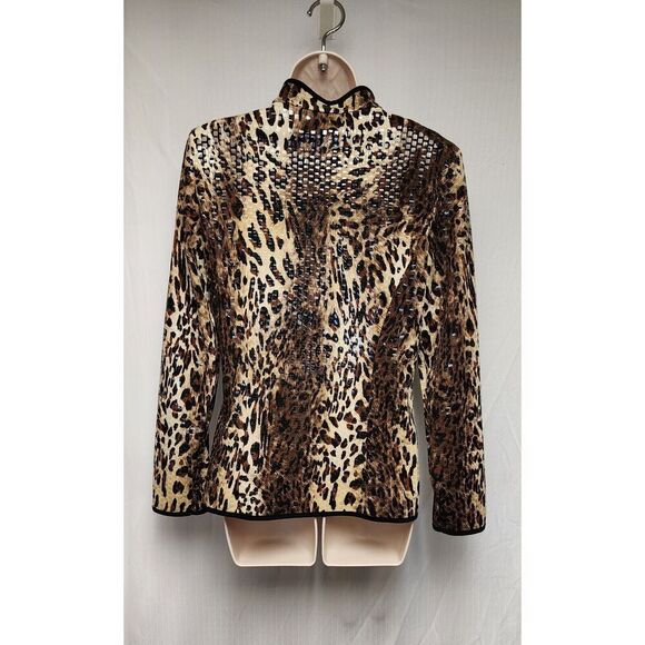 aDRESSing WOMAN Leopard Cheetah Animal Print Full Zip Shimmer Jacket Size M - Picture 7 of 11